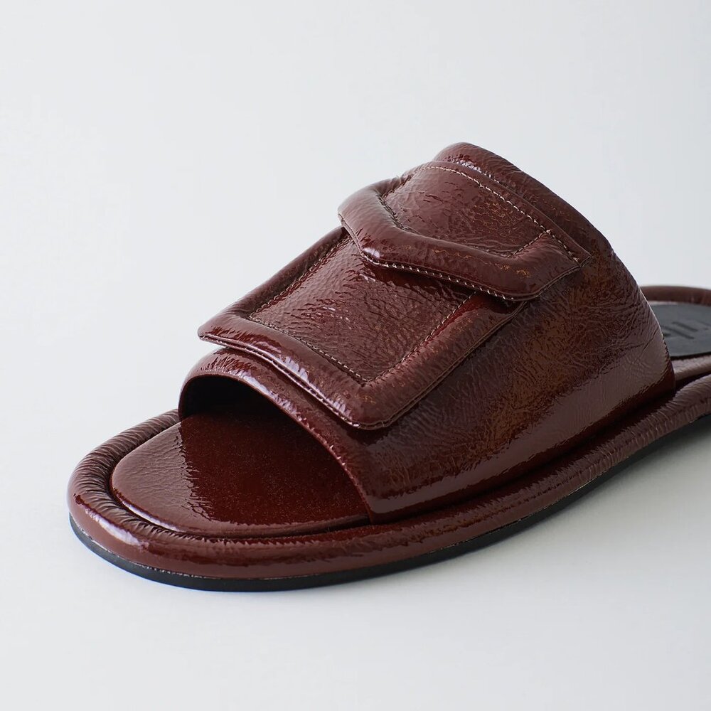 Tibi Beryen Naplack Sandal, Chocolate size 35 - Picture 2 of 8